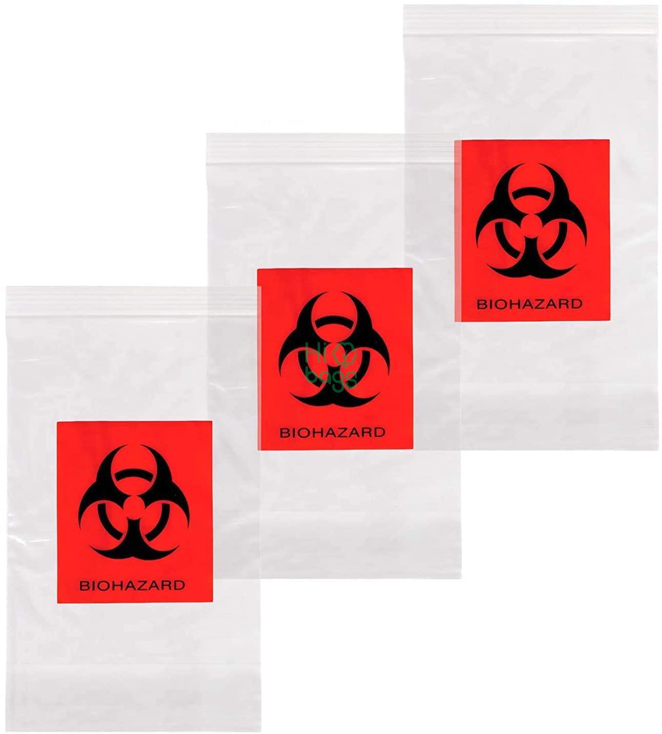 Biohazard Specimen Bags, Black and Red  Zip Lock Top Plastic Pouch Bags M
